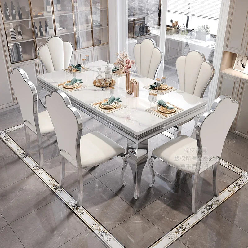 Marble Luxury Dining Table, Unique Gold Individual White Italian Dining Table