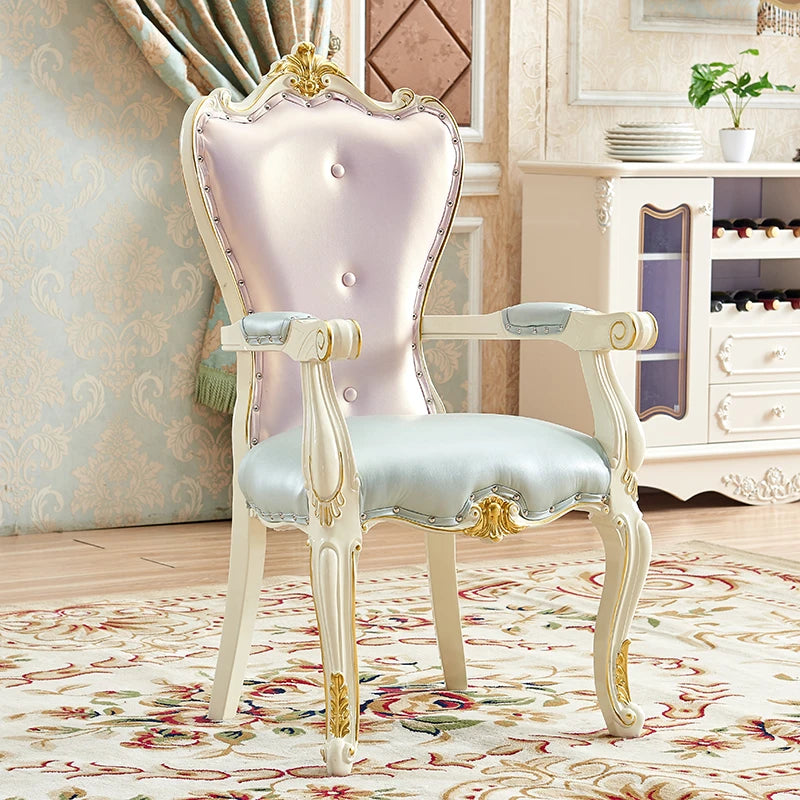 European Solid Wood Dining Chair, Princess Lazy Throne Luxury Lounge Chair