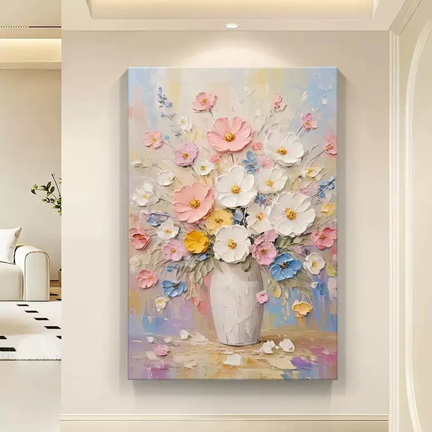 100% Handpainted Oil Painting On Canvas, New Handmade Knife Flower Oil Painting