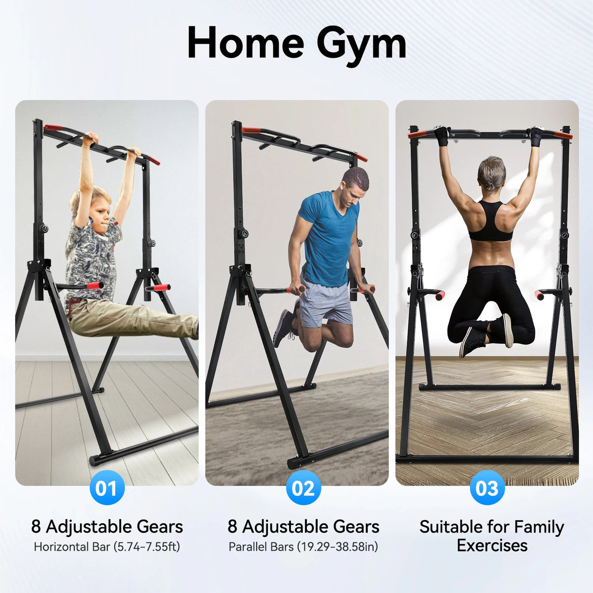 Adjustable Pull Up Bar, 200kg Load Foldable Home Gym Multi-Function Training Station with Parallel Bars