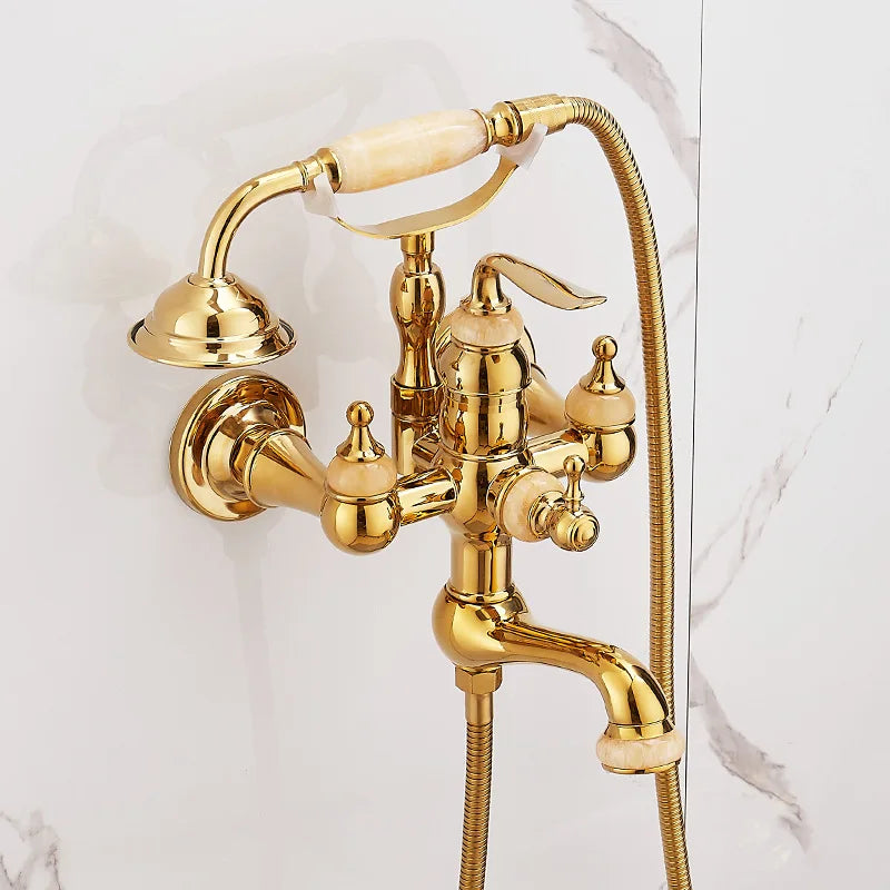 European vintage Brass Bathtub Hot and Cold water faucet with simple triple shower head