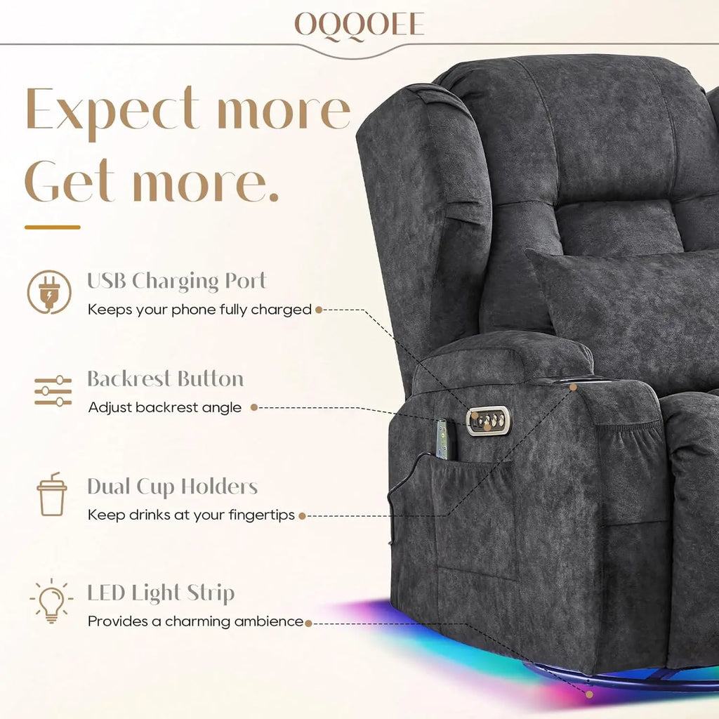 Dual Motor Power Swivel Rocker Recliner Chair with Massage & Heat, USB Ports