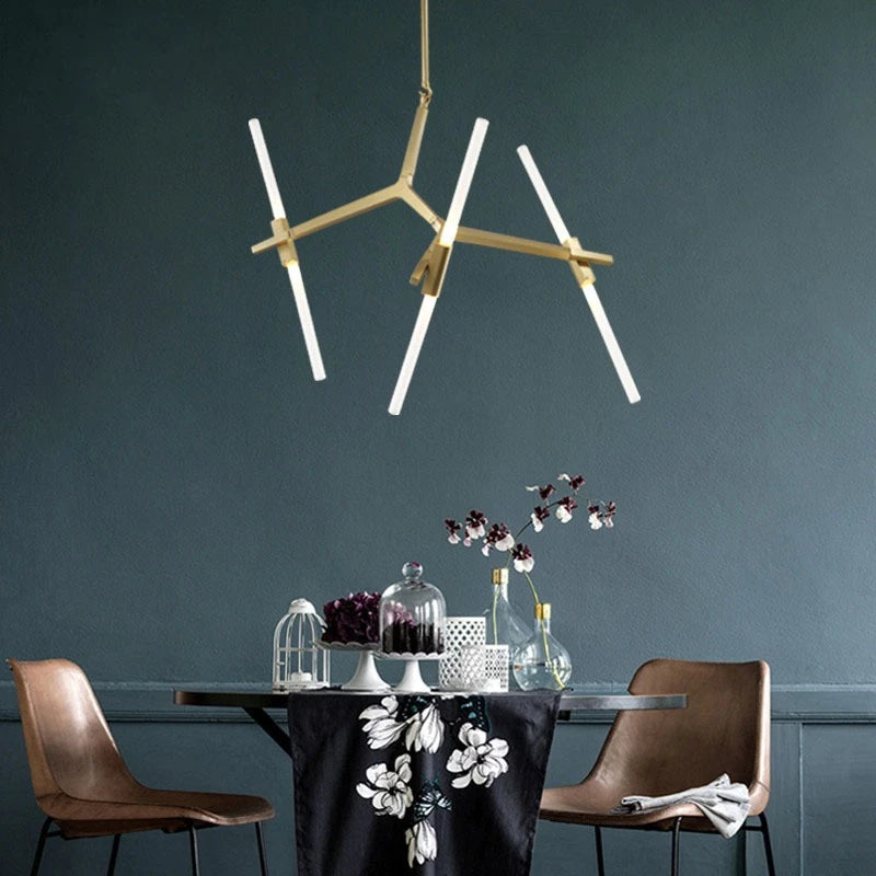 Nordic Postmodern Restaurant Chandelier Living Room Light Frosted Glass Black Gold Herringbone Branch Light
