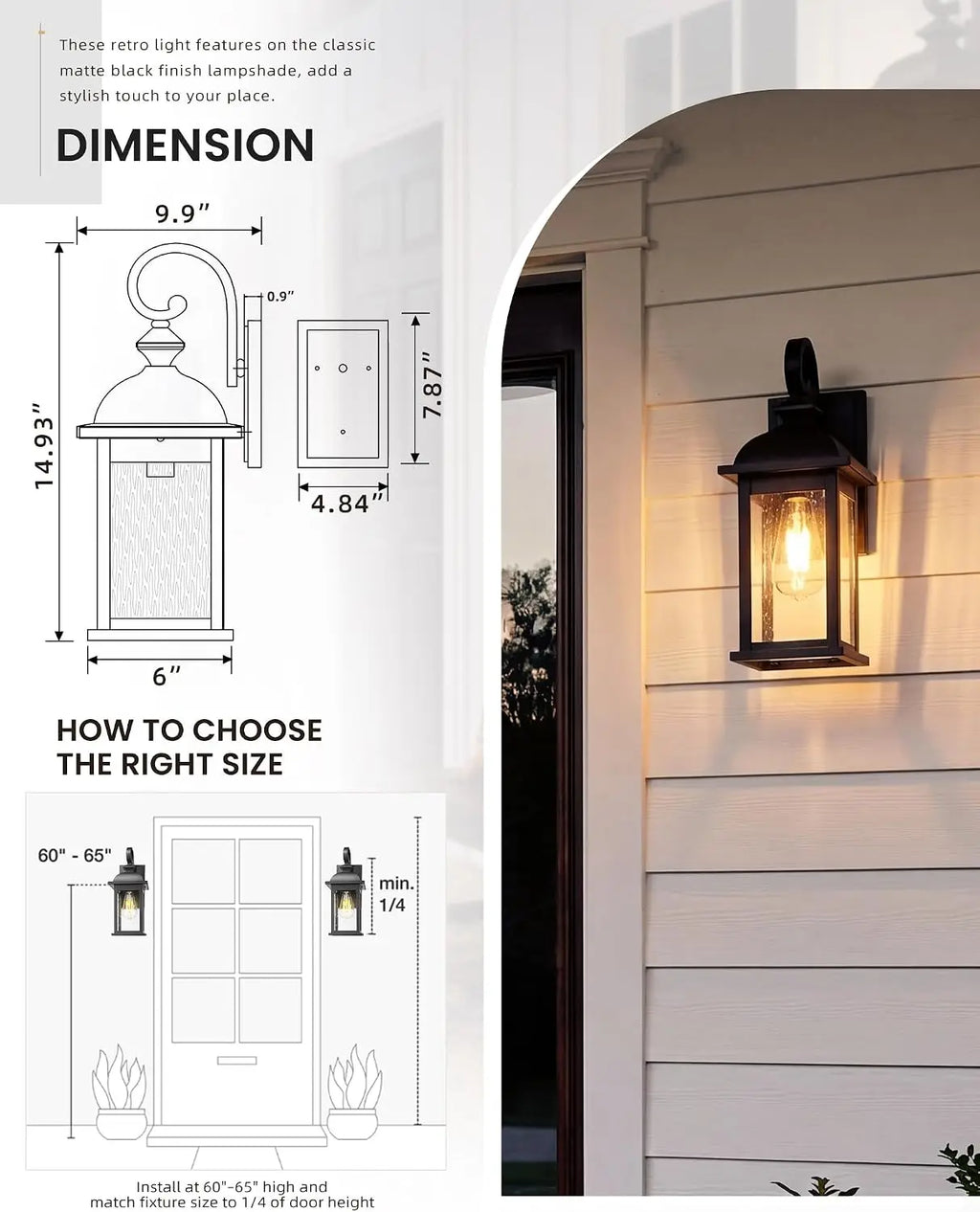 Exterior Wall Sconce, 2 Packs Outdoor Waterproof Wall Lights Fixture, E26 Socket Wall Lantern for Porch, Anti-Rust Matte Black
