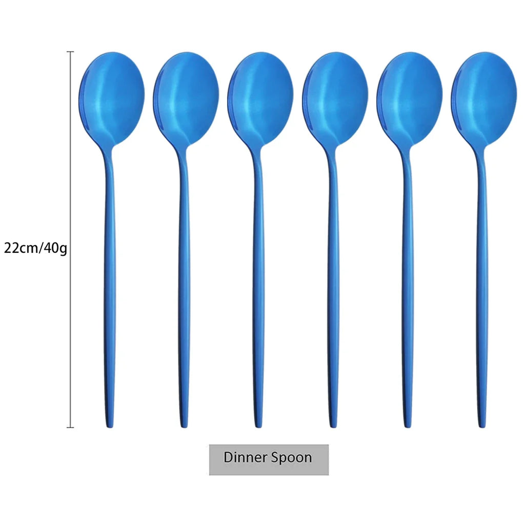 6Pcs Gold Ladle Spoon Dinnerware Western Stainless Steel Cutlery Set Dinner Spoon Soup Spoon Tableware Kitchen Silverware Set