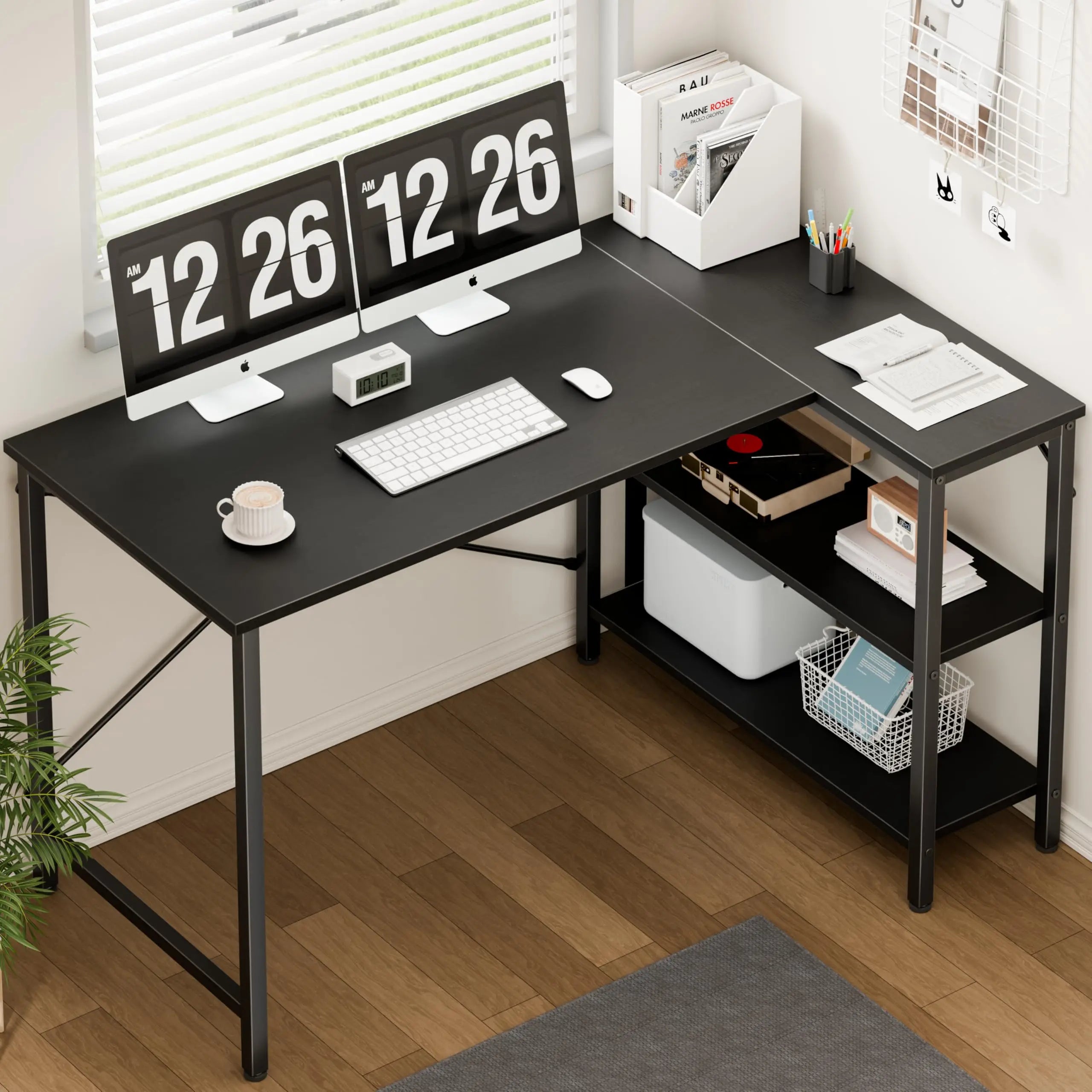 JHK L Shaped 47 Inch Computer Desk with Shelves