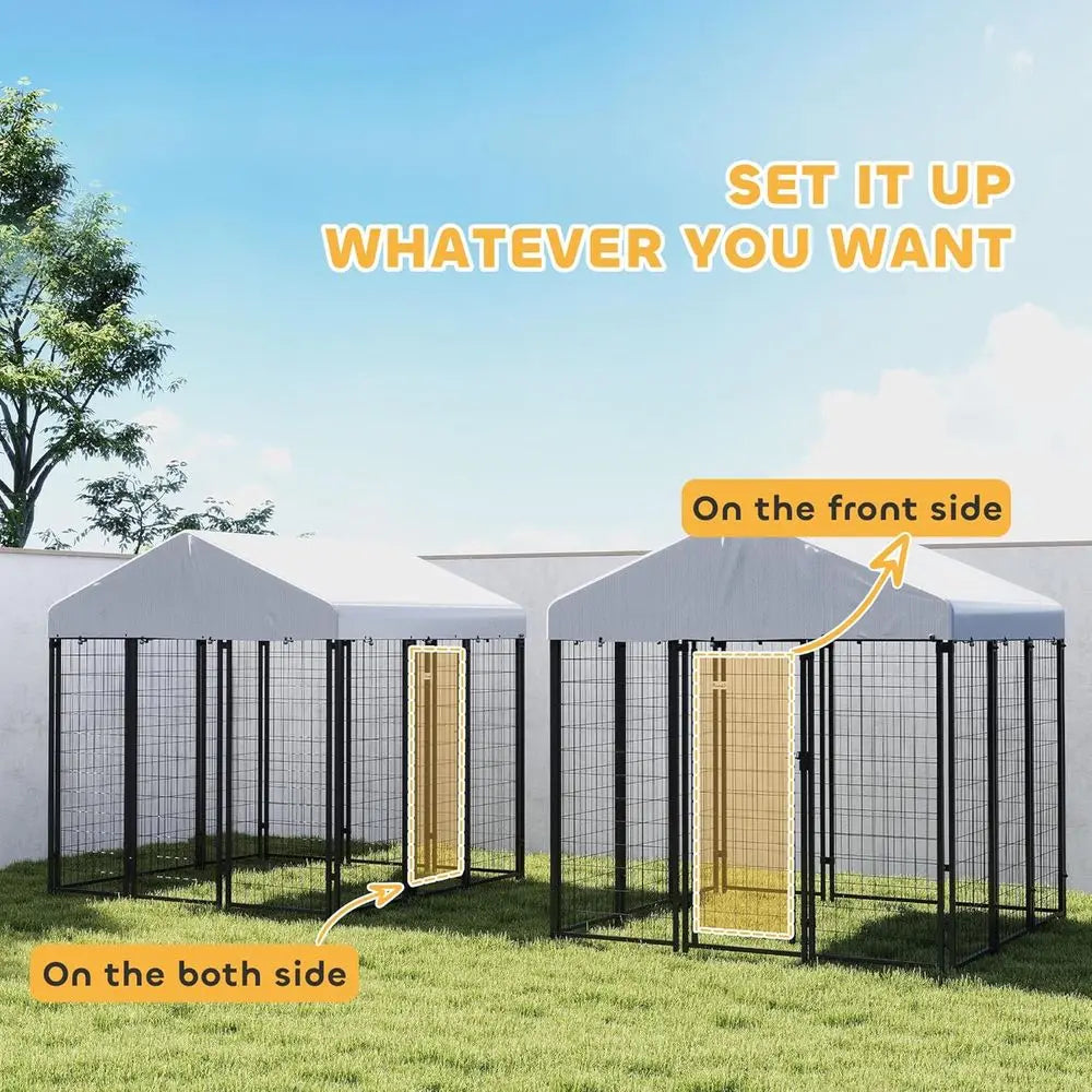 Outdoor Dog Kennel with Roo, 6' x 6' x 6' Heavy Duty Welded Wire Dog Playpen Enclosure with Ese-Proo Lock,
