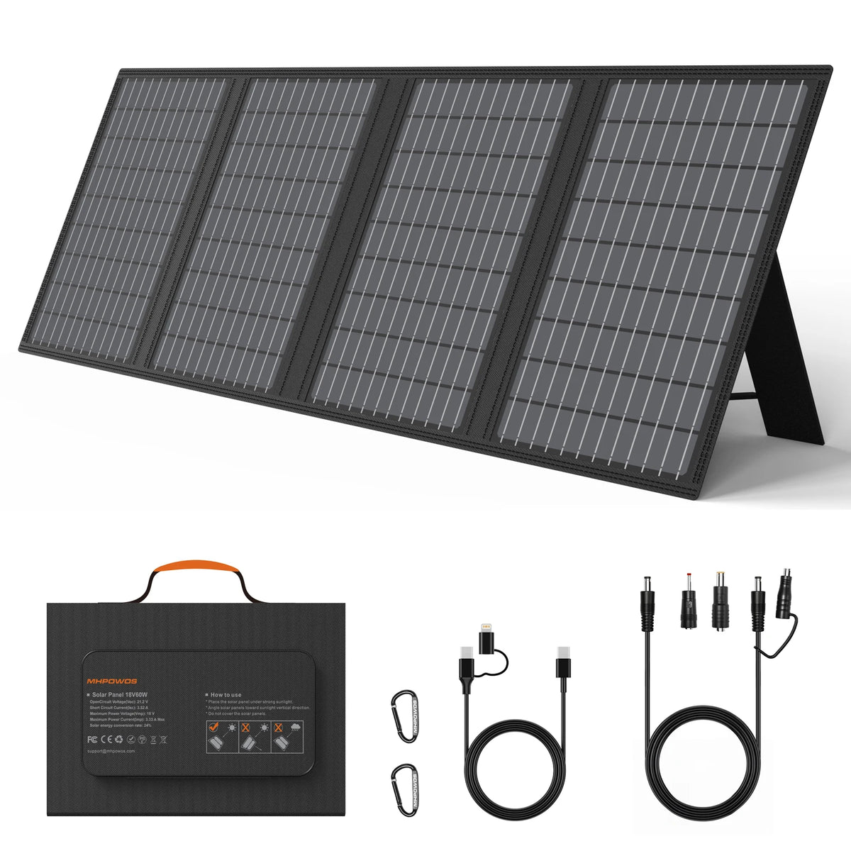 MHPOWOS 18V Portable Solar Charger 60W / 45W Foldable Solar Panel