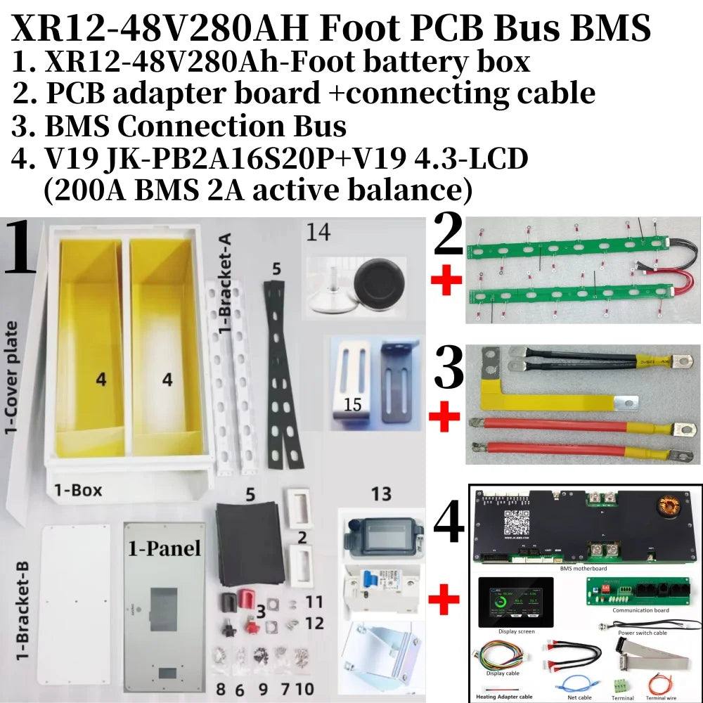 XR12 Lifepo4 Lithium Battery BOX DIY Kit For EVE CATL 280AH 302AH JK Inverter BMS V19 4.3 LCD Solar Home Energy Storage System