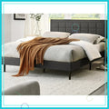 Dark Grey Full Size Upholstered Platform Bed with Button-Tufted Headboard, , Metal Frame & Wood Slat Support