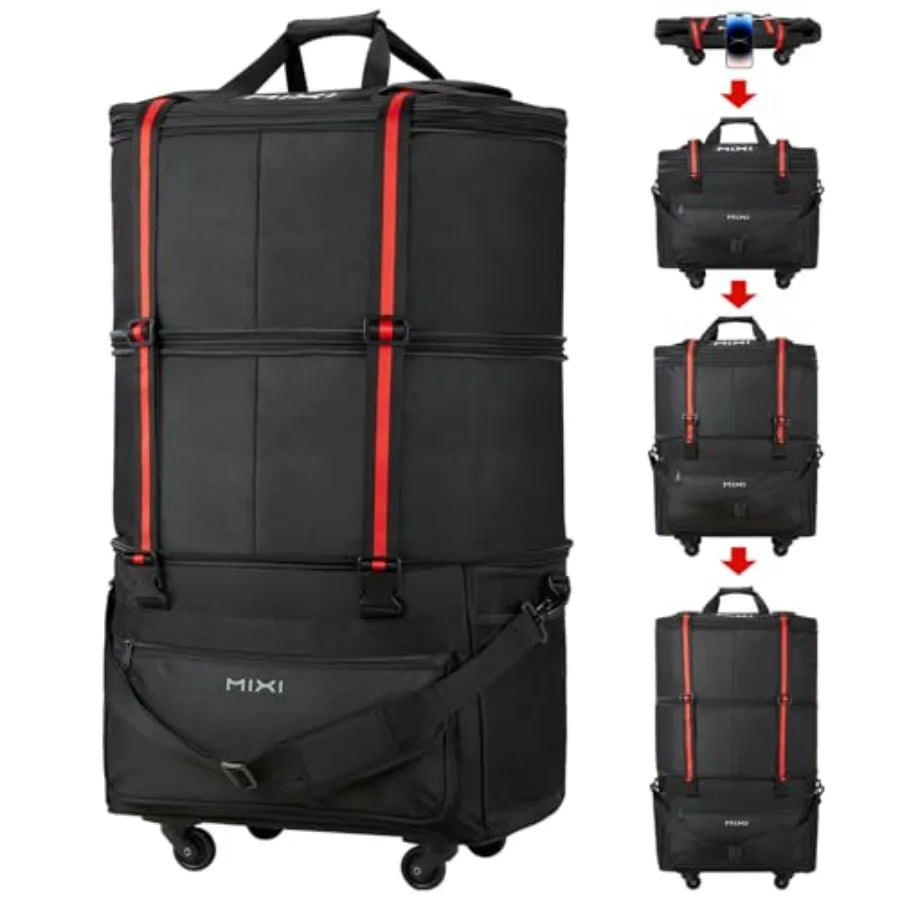 Travel Bag with Wheels Expandable Foldable Luggage Bag Collapsible Rolling Travel Duffel Bags Large Capacity Suitcase for Men W