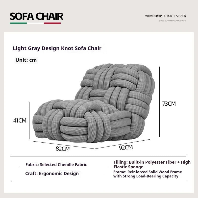 Custom Nordic Knit Lounge Chair, Handwoven Chenille Fabric, High Resilience Foam