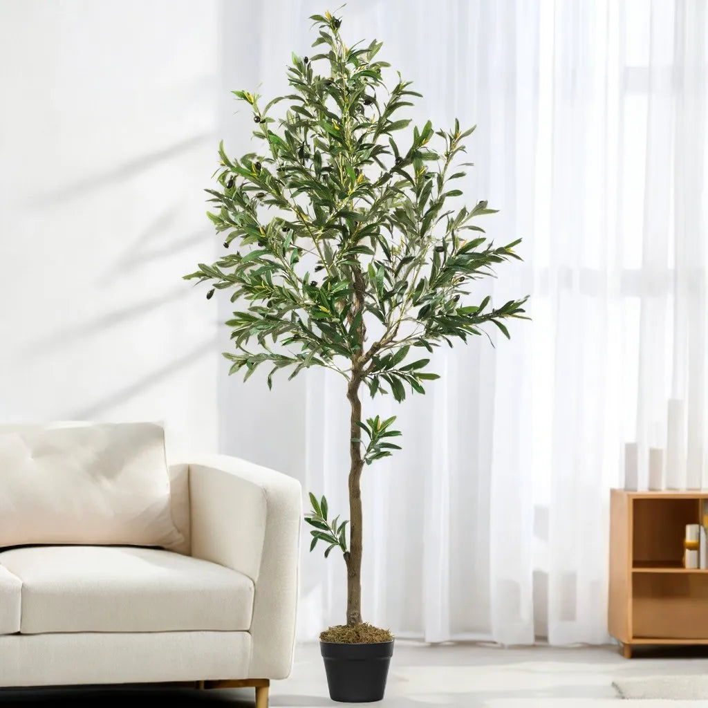 5/6/7/8 Olive Trees Artificial Indoor Faux Olive Tree with Black Pot