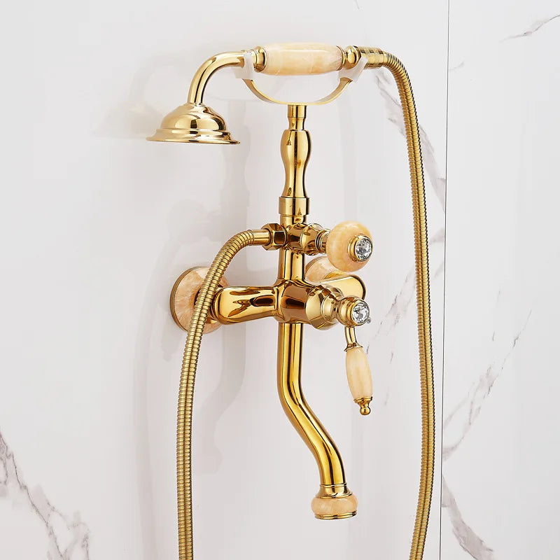 European vintage Brass Bathtub Hot and Cold water faucet with simple triple shower head