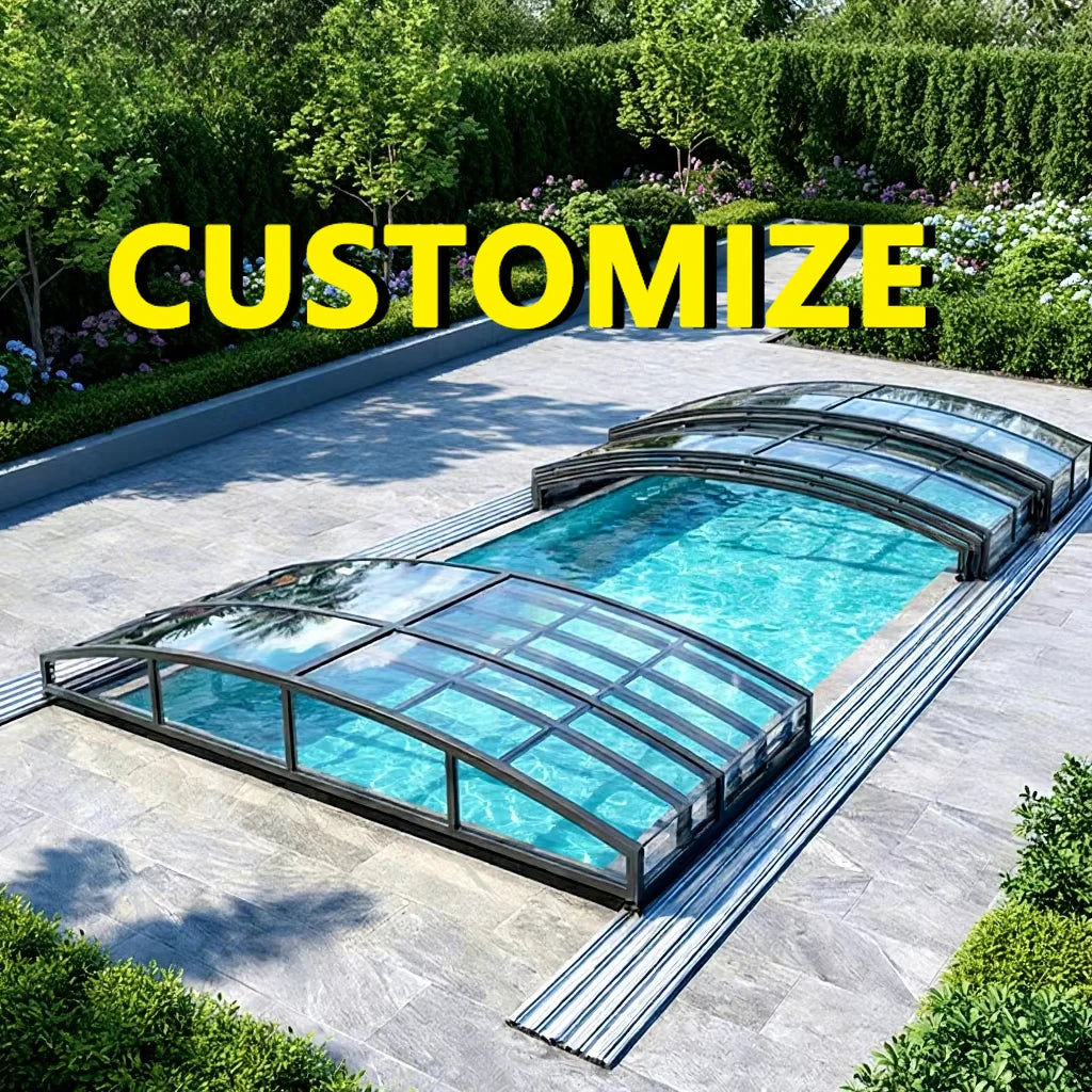 Any Size Custom Aluminum Telescopic Swimming Pool Cover, Transparent Retractable Weatherproof Outdoor Backyard Garden Patio Shelter