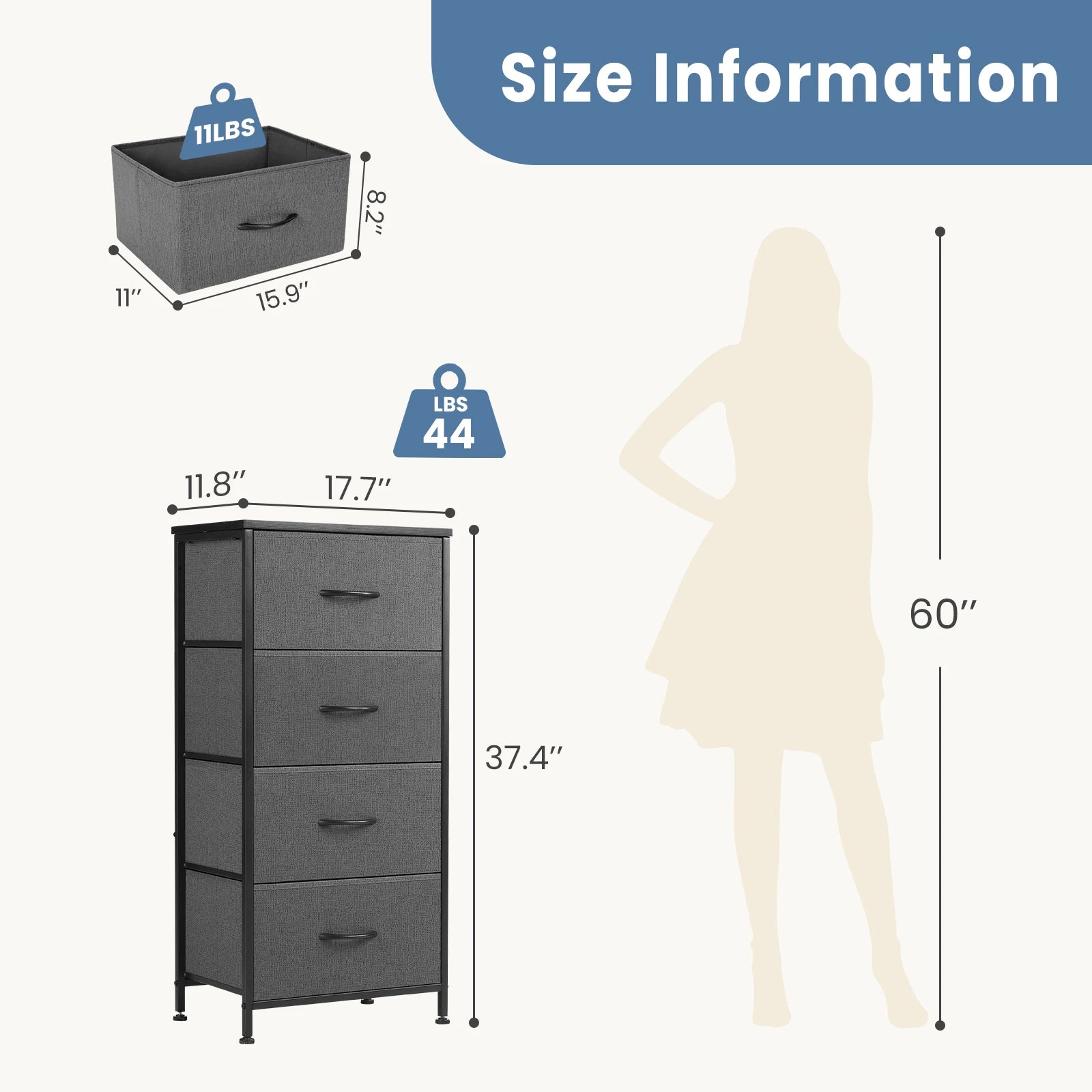 JHK Dresser For Bedroom With 4 Fabric Drawers, Nightstand Wardrobe Steel Frame Closet