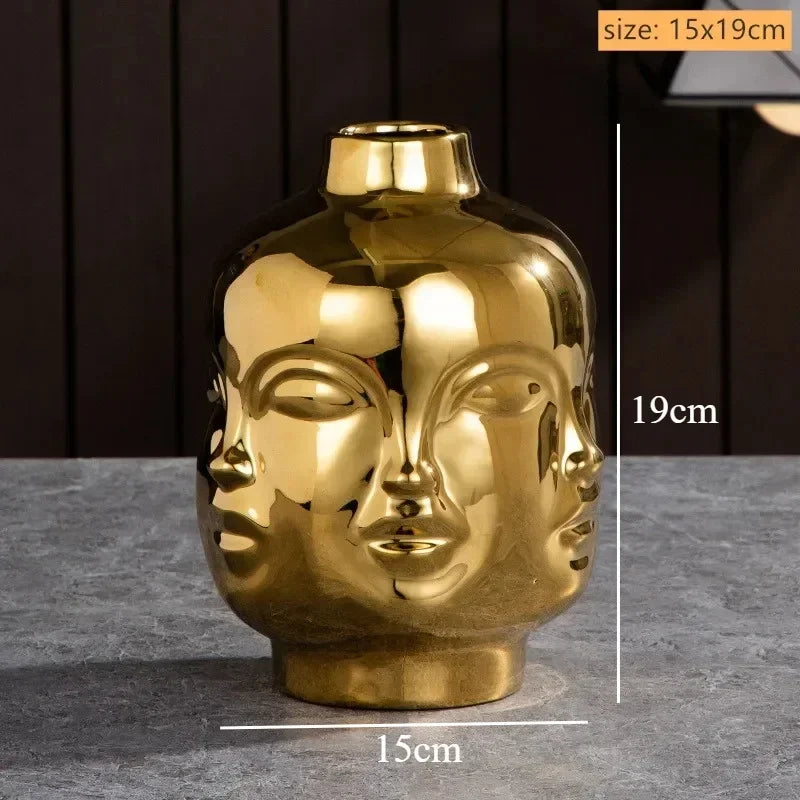 Sculptured Ceramic Human Face Art Vase