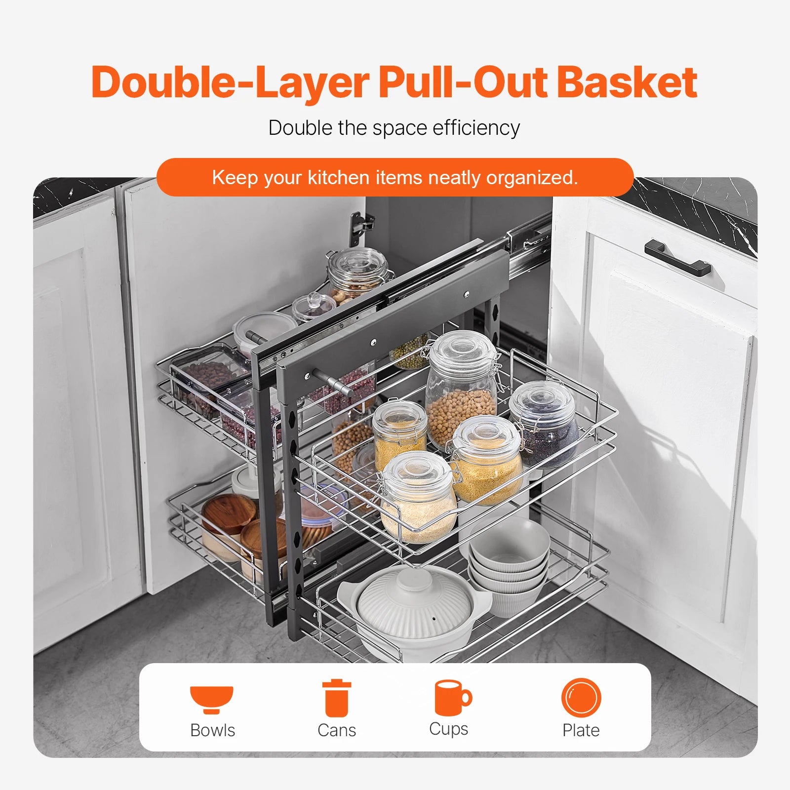 VEVOR 2/3Tier Opening Blind Corner Pull Out Organizer 4 Shelf Kitchen Cabinet Organizer Slide Out Storage Organizer Storage Bask