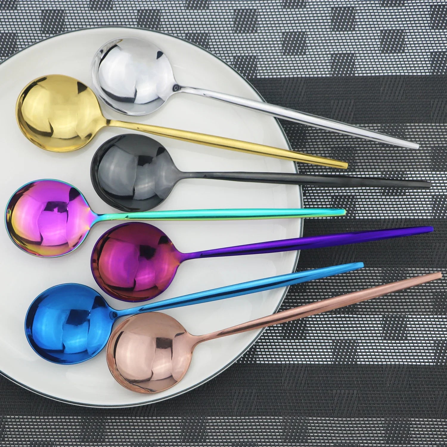 6Pcs Gold Ladle Spoon Dinnerware Western Stainless Steel Cutlery Set Dinner Spoon Soup Spoon Tableware Kitchen Silverware Set