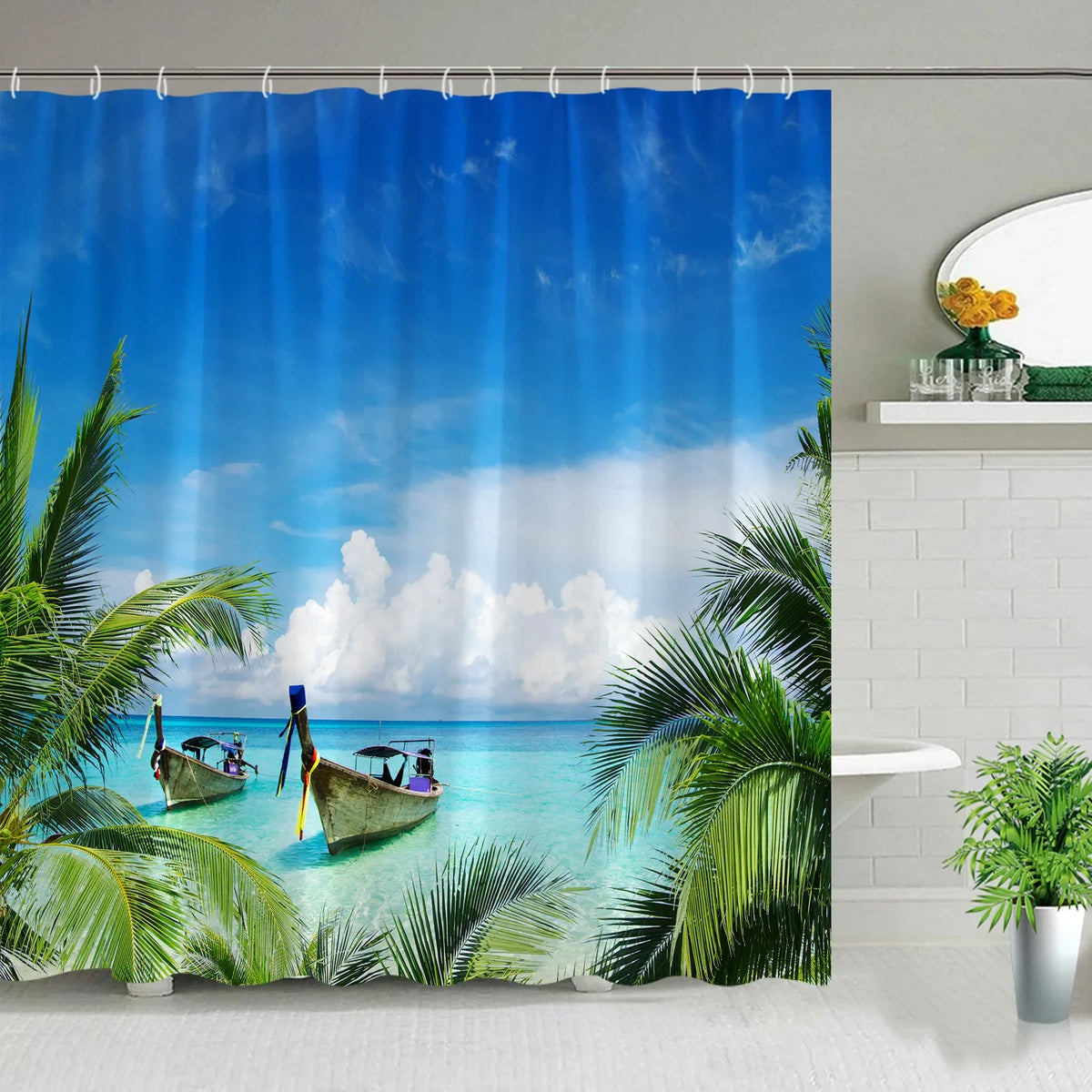 Hawaii Landscape Outdoor Shower Curtain Bathroom Decor Set