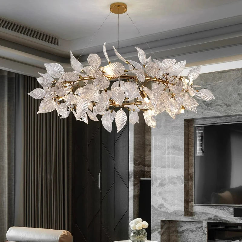 Luxury Ginkgo LED Chandelier Postmodern Glass Pendant Lamp
