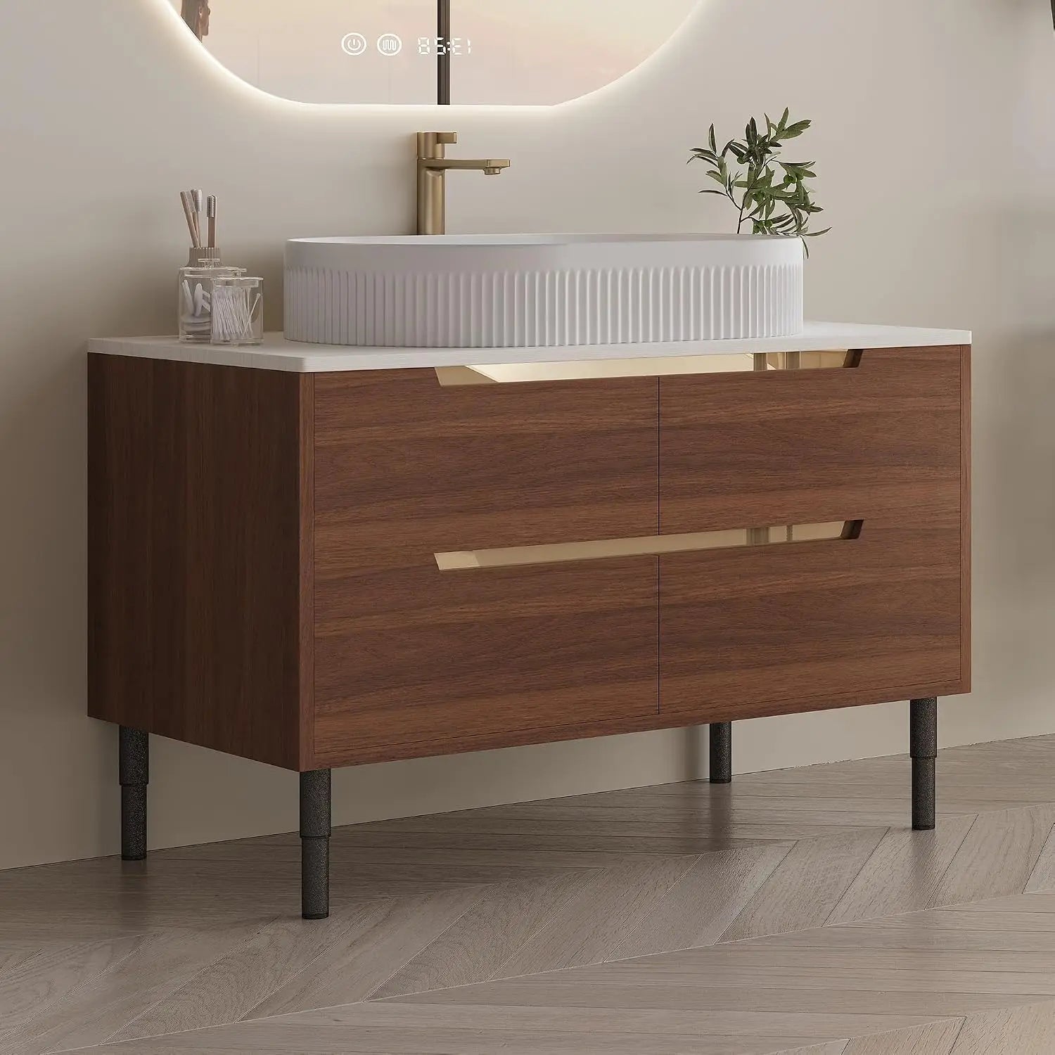 36 inch Bathroom Vanity with Sink and Countertop, Modern Freestanding Bathroom Vanity Cabinet with Oval Ceramic Vessel, Custom