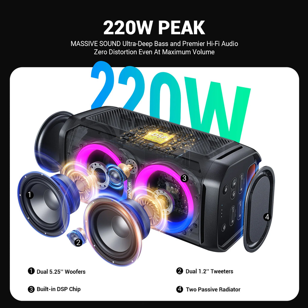 W-KING T11 100W RMS Bluetooth Speakers, IPX6 Waterproof,