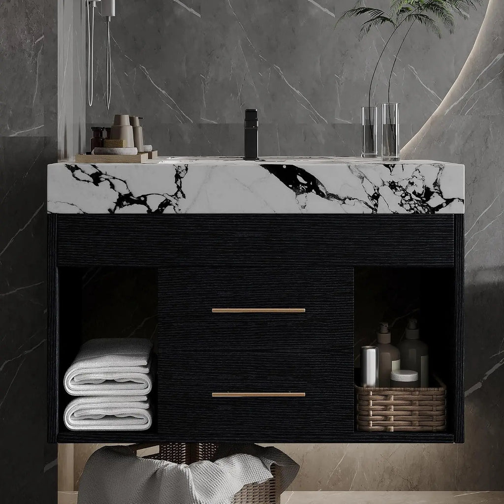 36 inch Bathroom Vanity with Sink and Countertop, Modern Freestanding Bathroom Vanity Cabinet with Oval Ceramic Vessel, Custom