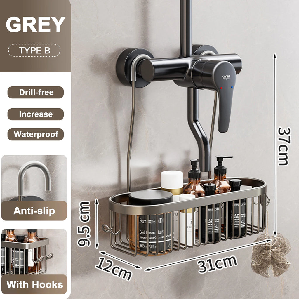 Convenient Toilet Shower Rack with No Drilling Installation Bathroom Storage Aluminum Basket for Shower Room and Bath Products