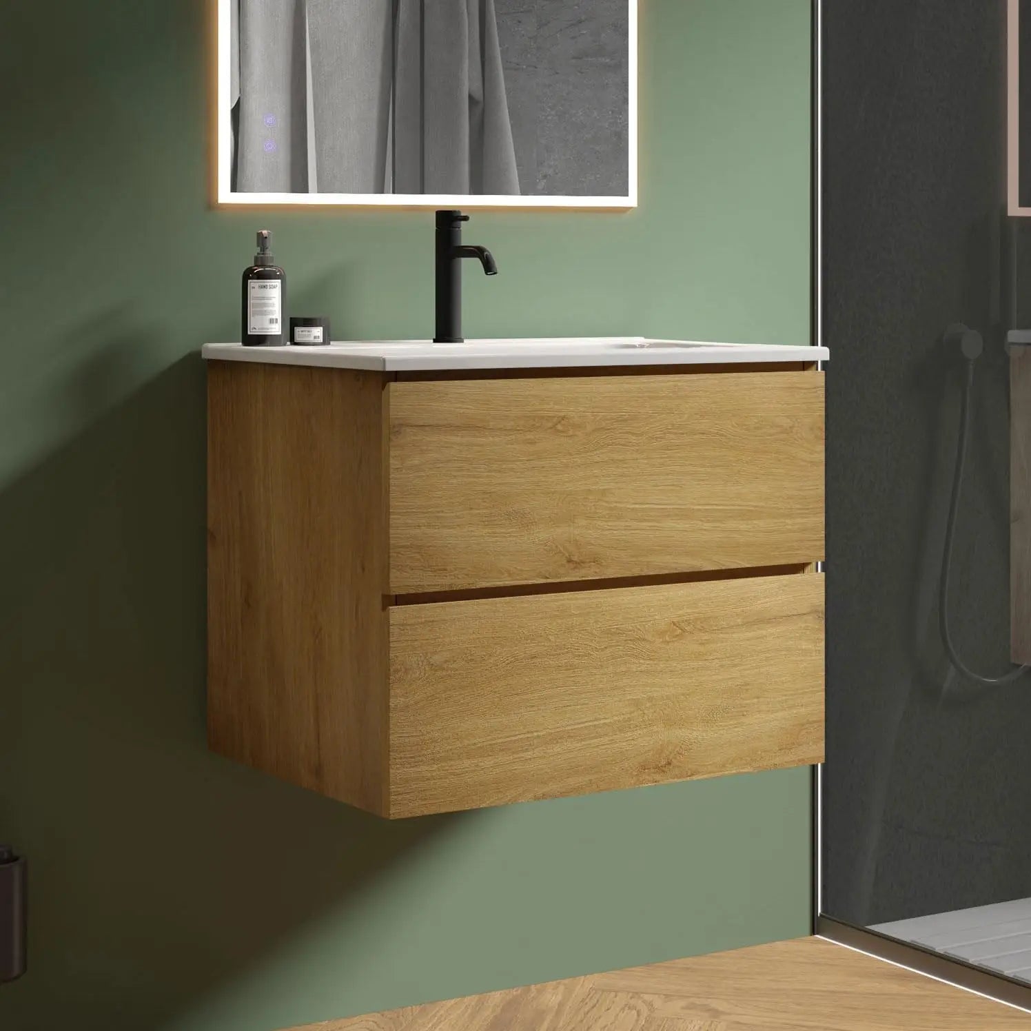 24" Bathroom Floating Vanity with Sink, with Double Soft Closing Drawers, Large Storage