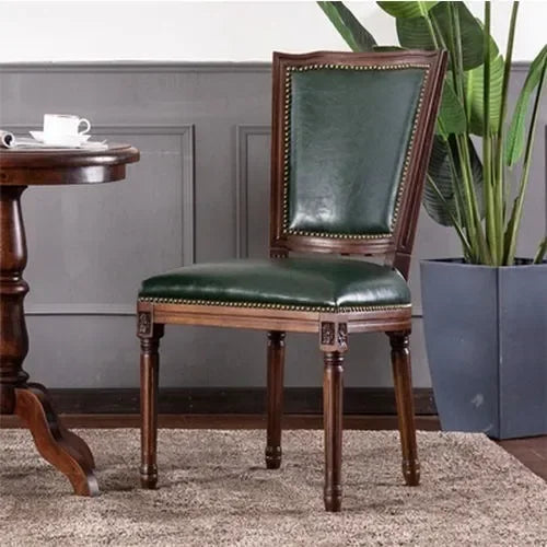 Armrest Beautiful Dining Chairs, Wood Rustic European Designer Leather Chair