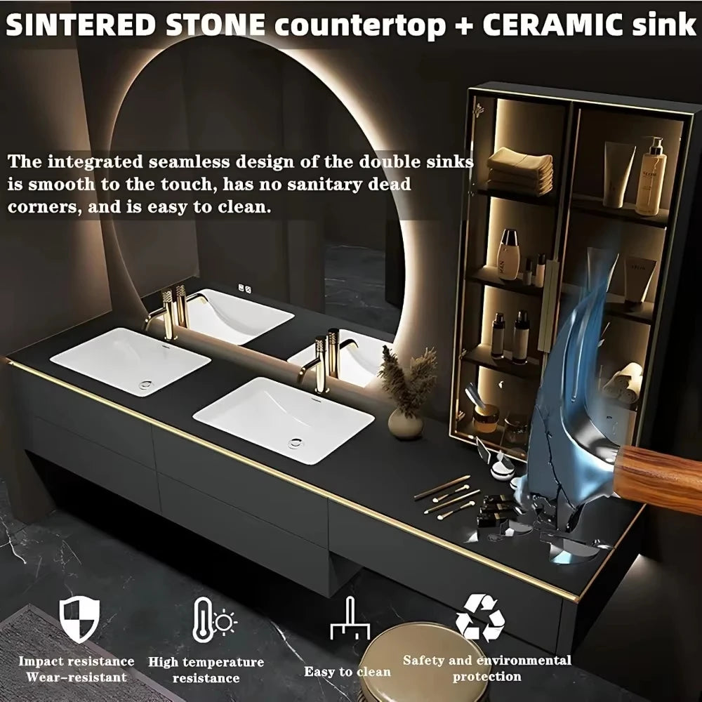 Solid Wood Bathroom Vanity with Sink and Mirror