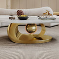 Modern Coffee Table with Silver Stainless Steel Pedestal, Oval Living Room Table with Faux Marble Top