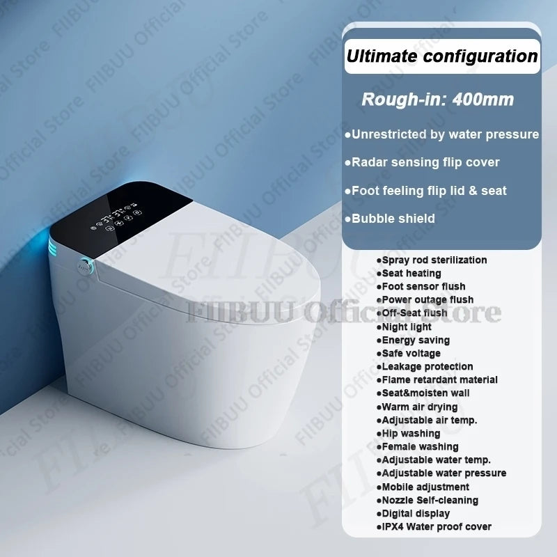 Luxury Smart Toilet Built In Water Tank Toilet Heated Seat Elongated Toilet Blackout Food flush Night Light Built-in Bidet Seat