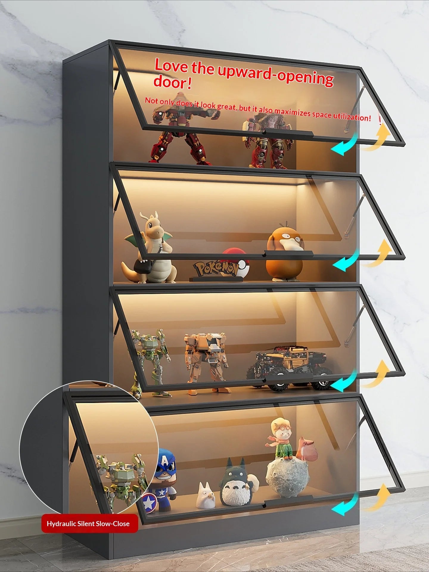 Customizable Display Cabinet, Tempered Glass Door, LED Light, Aluminum Frame