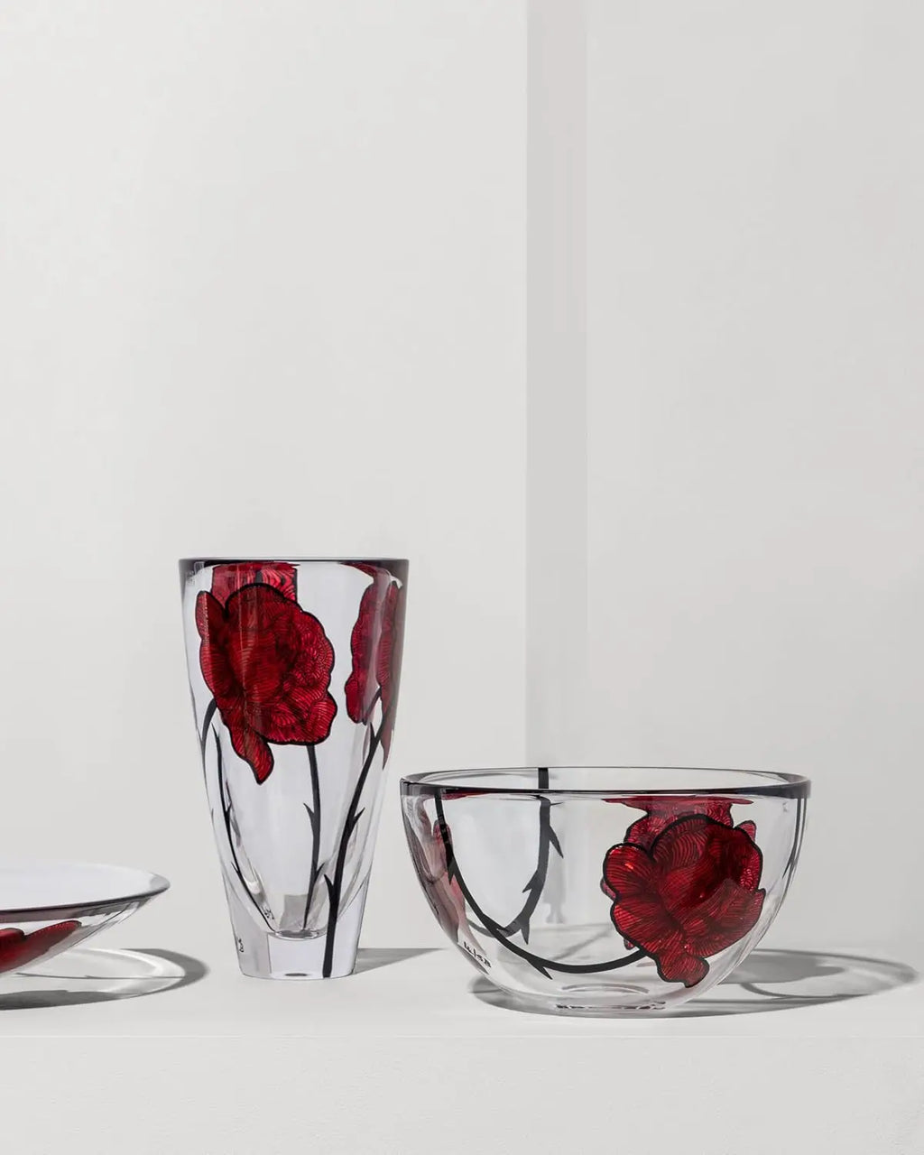 10" Tattoo Vase, Hand-Painted Glass - Rose Tattoo Inspired,