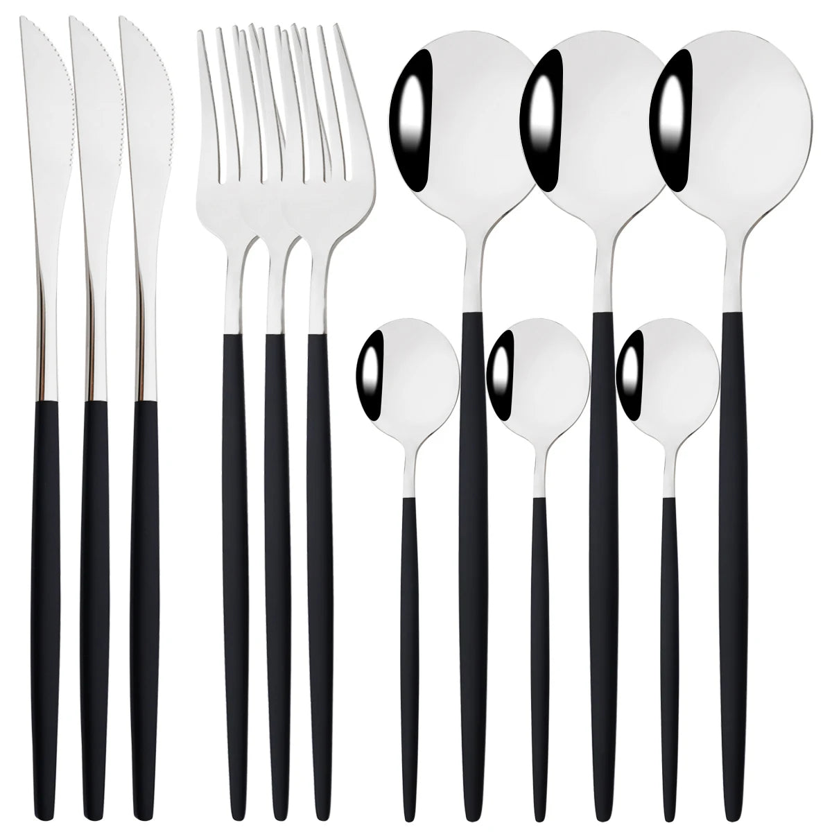12pcs Black Gold Dinnerware Set Stainless Steel Tableware Knife Fork Coffee Spoon Teaspoons Cutlery Set Party Kitchen Flatware