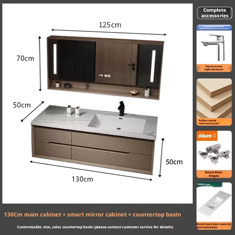 Intelligent Bathroom Vanity, Seamless Stone Slab Ceramic Basin for a Modern Streamlined Look
