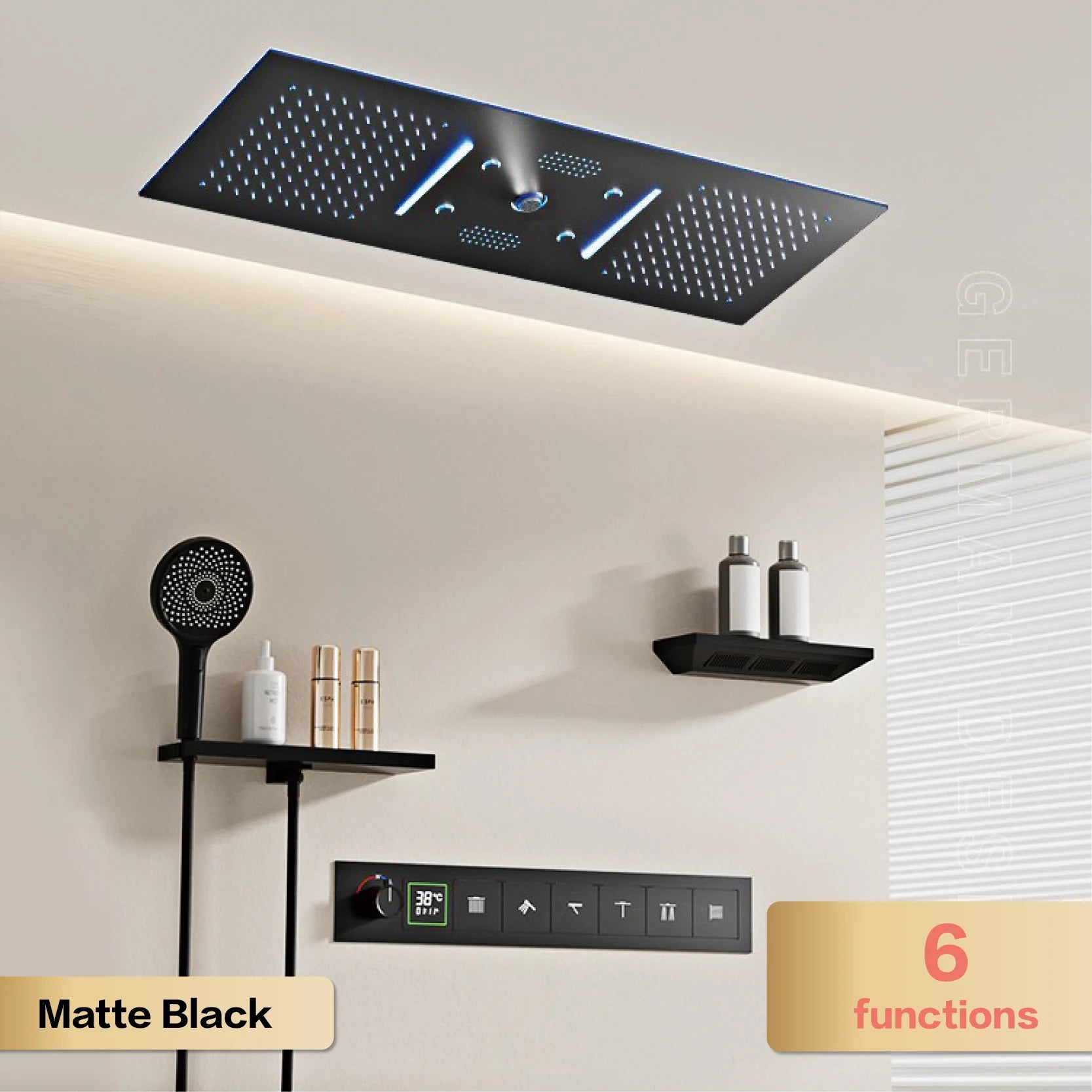 AITANA Luxury Brass Gunmetal LED Display Thermostatic Shower System Bathroom Ceiling Embedded Concealed Giant Curtain Rainfall