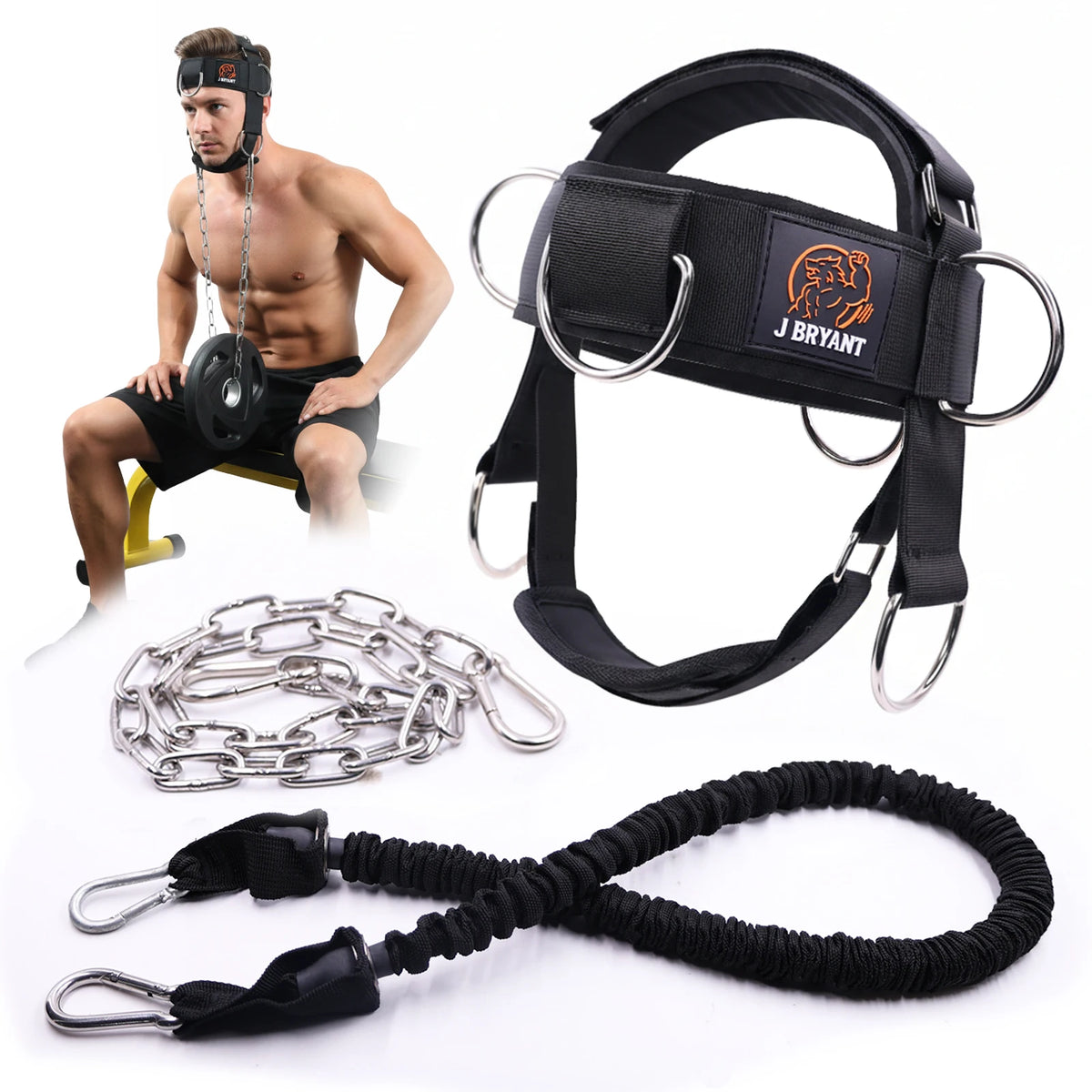 Adjustable Neck Harness for Resistance Bands & Weightlifting Multi-Directional Neck Training,