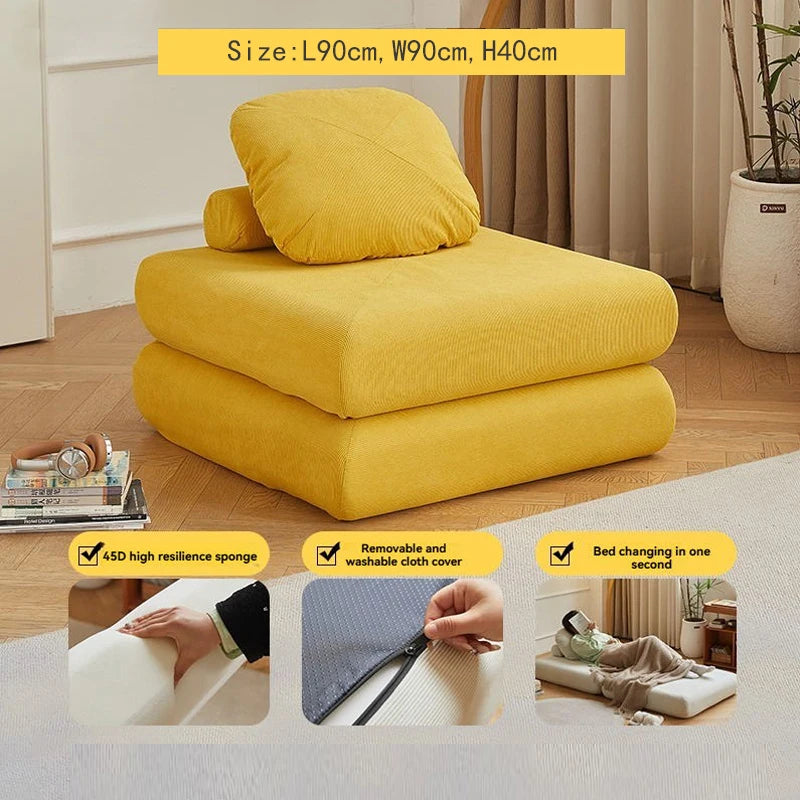 Fabric single, small-sized living room folding dual-use sofa, sofa bed