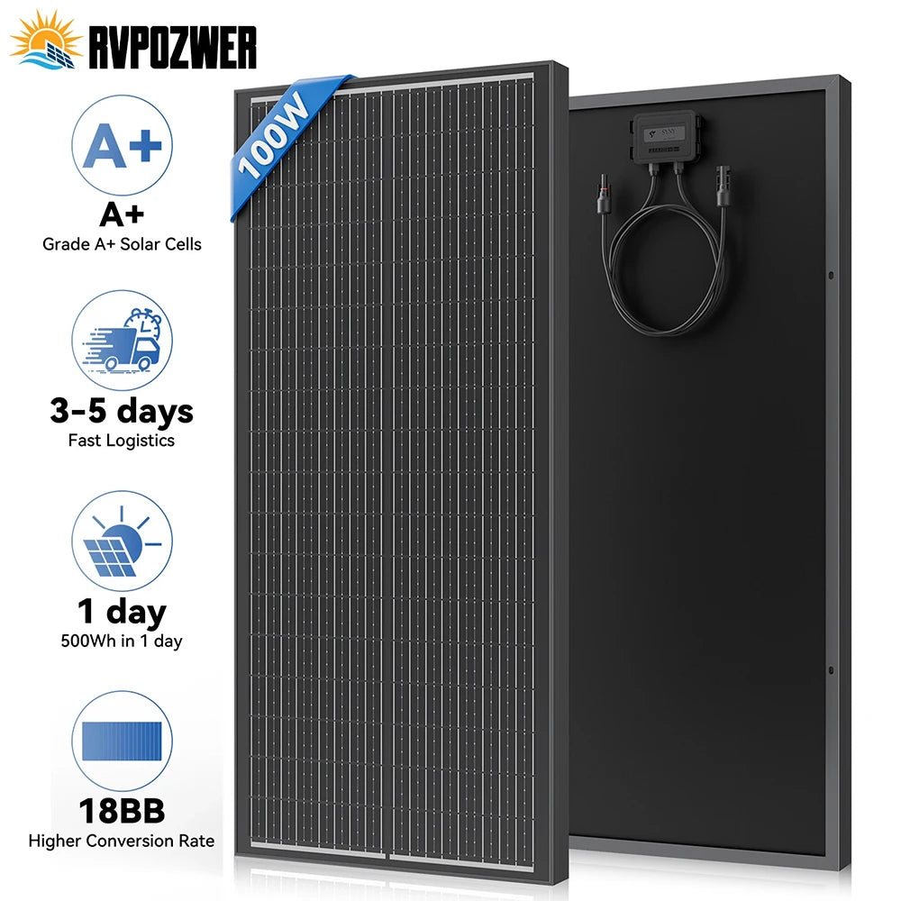 RVPOZWER 100W Solar Panels 18BB N-Type Monocrystalline Solar Cell Household Outdoor Camping 25.2% High-Efficiency PV Power