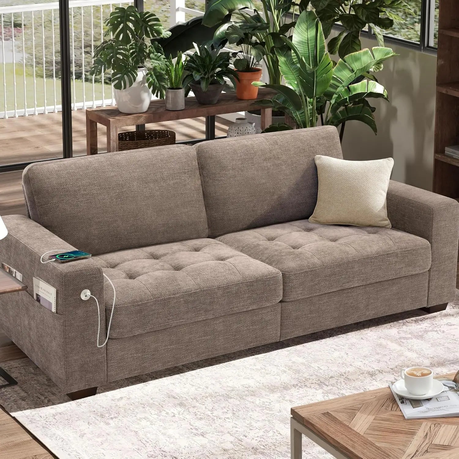 89" Sofa for Living Room, Modern Comfy Sofa with Medium Firm Seat Cushion, Removable Cover, Wide Armrest,
