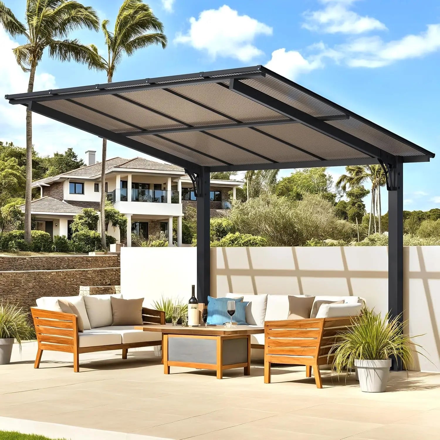 Small Freestanding 8x10 Pergola, Hard Top Grill Gazebo,