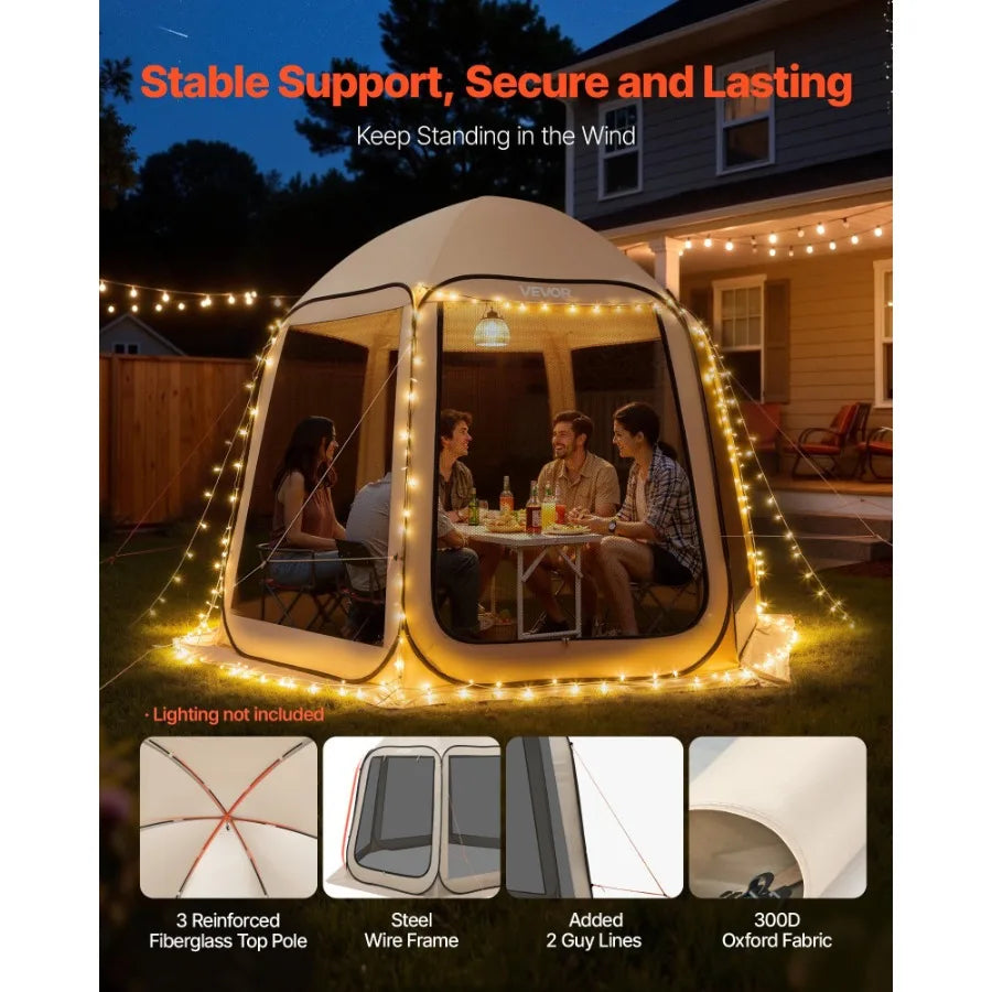 Screen House Tent 10 x 9.2 ft Beige 4-8 Person Pop Up Screened Canopy with Netting Sides Ground Stakes Carry Bag for Garden Pat